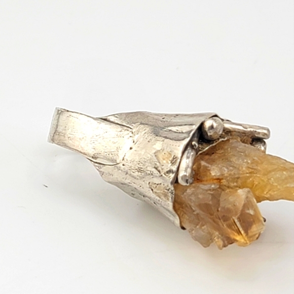 RAW CITRINE BRUTALIST STYLE RING HANDMADE IN STERLING SILVER METAL SIZE 7.5 - Picture 3 of 6